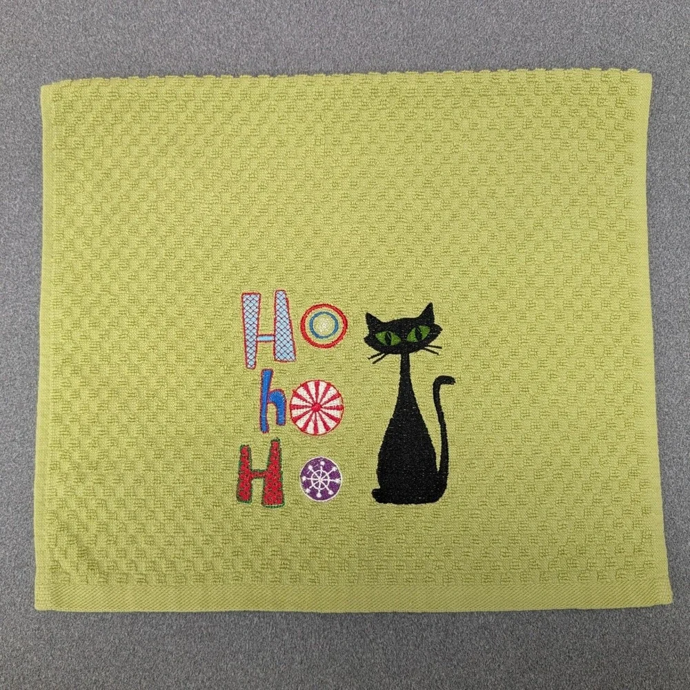 Ho Ho Ho Christmas Holiday Mid Century Modern Retro Cat Kitchen Tea Towel
